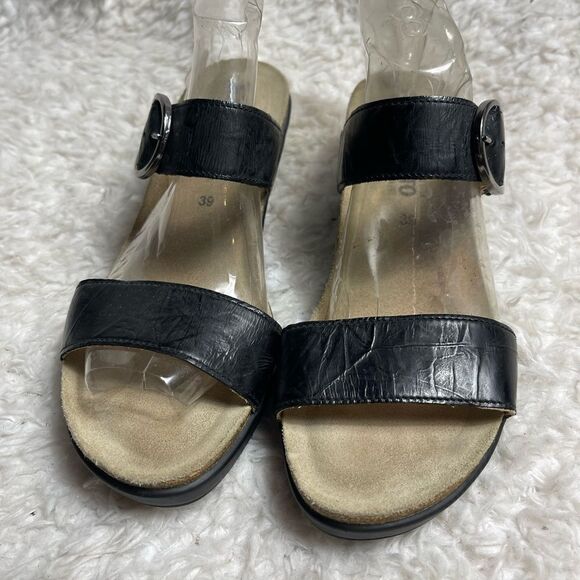 Mephisto Air Relax leather black straps wedge sandals silver tone buckle EURSZ39 - Picture 2 of 13